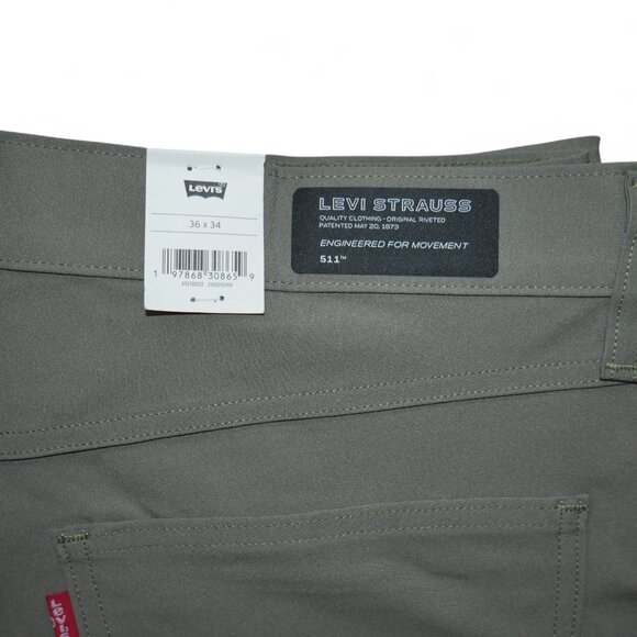 Levi's 511 Men's Size 36x34 Slim Fit Tech Pants Performance Stretch Olive Green - Picture 12 of 15